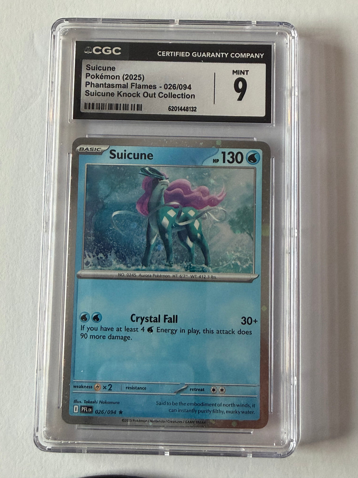 Suicune 026/094 - CGC 9 Mint - 2025 Phantasmal Flames - Knockout Collection