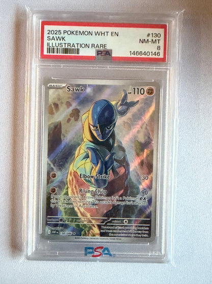2025 Pokémon Sawk #130 White Flare Illustration Rare - PSA 8