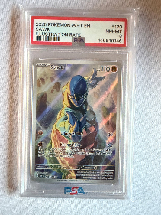 2025 Pokémon Sawk #130 White Flare Illustration Rare - PSA 8